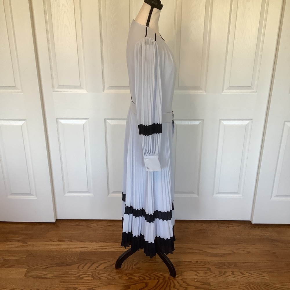 Reiss Tori Color Block Pleated Midi Dress Blue Navy Long Sleeve Belted US 8 NWT‎ - Picture 3 of 16